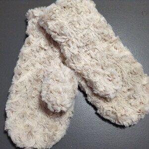 Polar Mitts Ivory Rosette Faux Fur Mittens Size M Made in USA Cozy